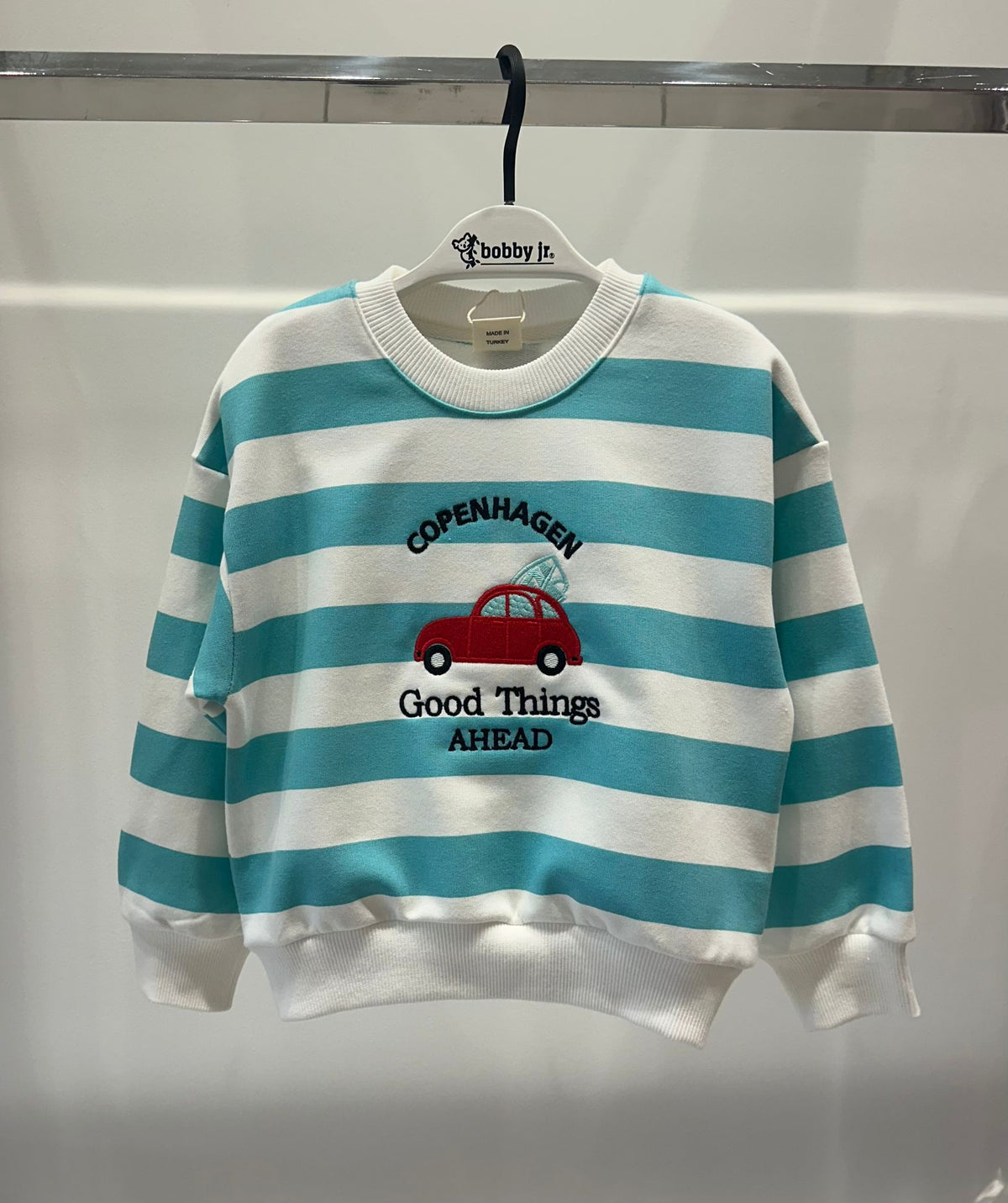 Turquoise gestreepte sweater