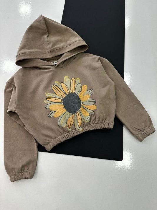 Cropped hoodie met grote zonnebloemprint