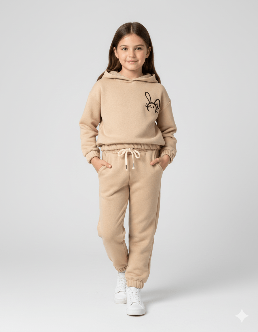 Beige bunny hoodie - trainingspak met elastische boorden - alias kids