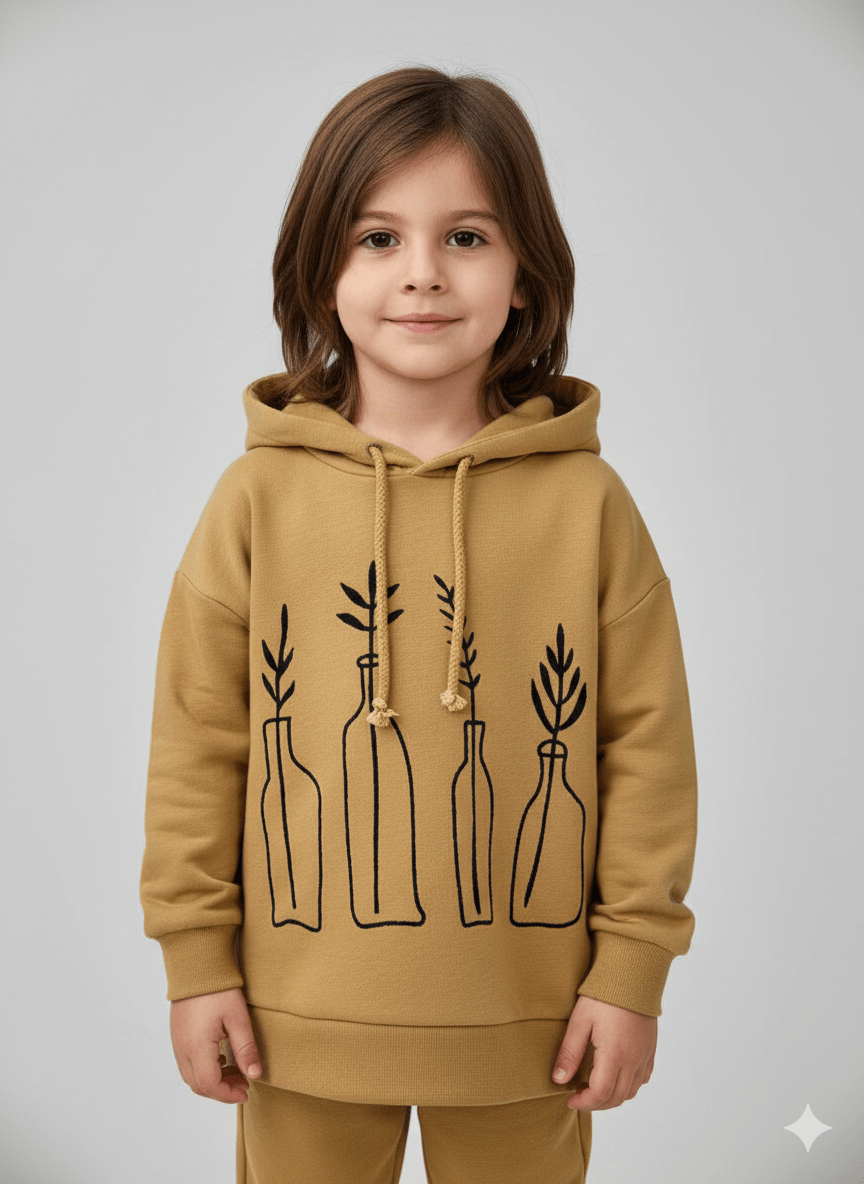 Camel hoodie met minimalistische vazenprint - alias kids