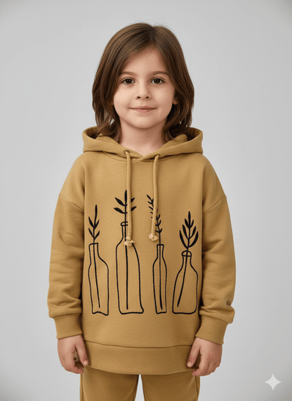 Camel hoodie met minimalistische vazenprint - alias kids