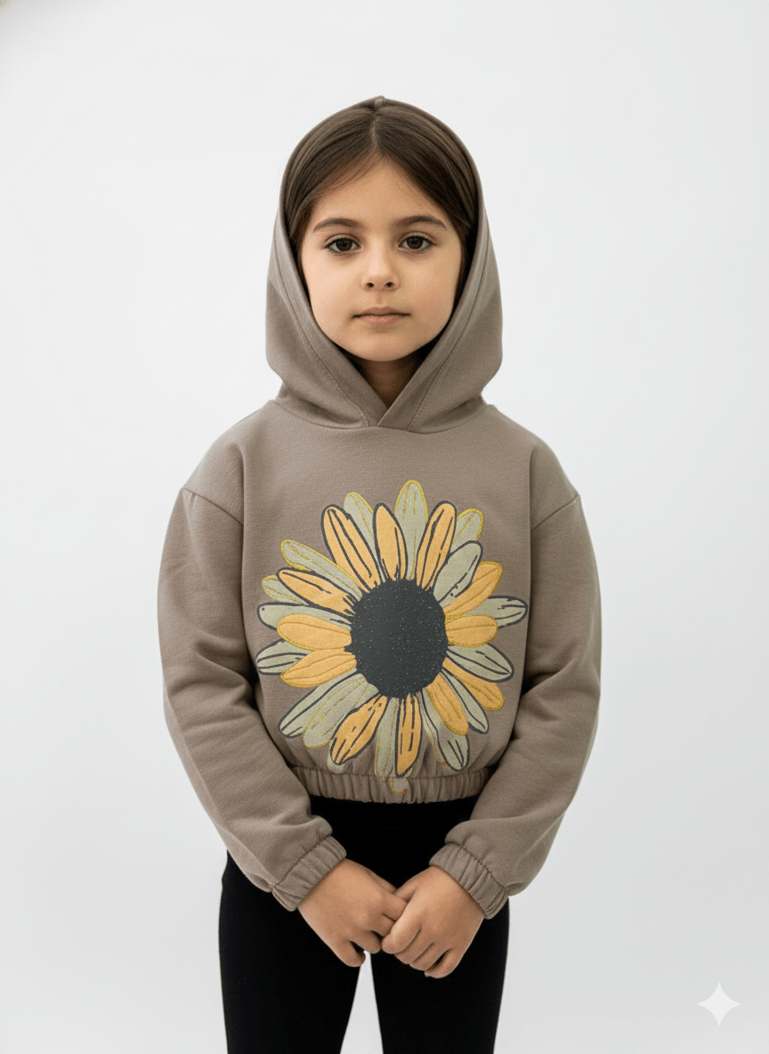 Cropped hoodie met grote zonnebloemprint - alias kids