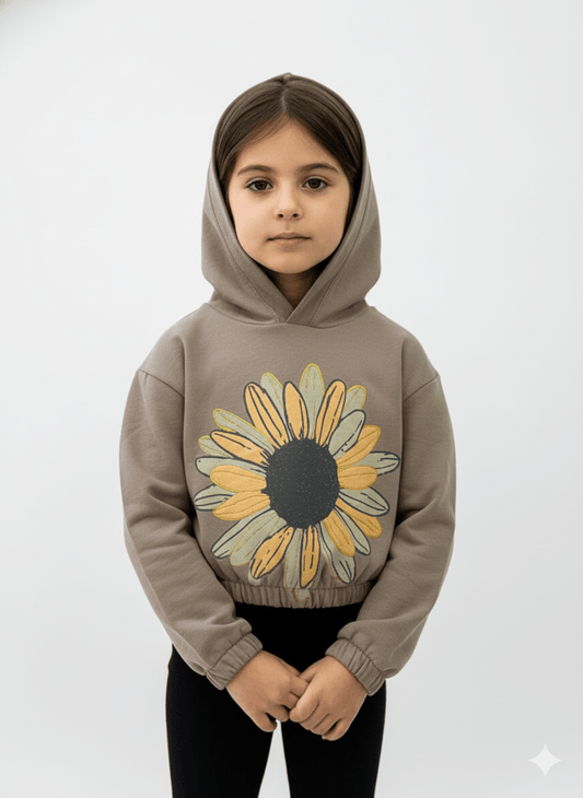 Cropped hoodie met grote zonnebloemprint - alias kids