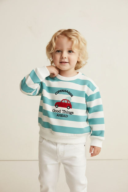 Turquoise gestreepte sweater