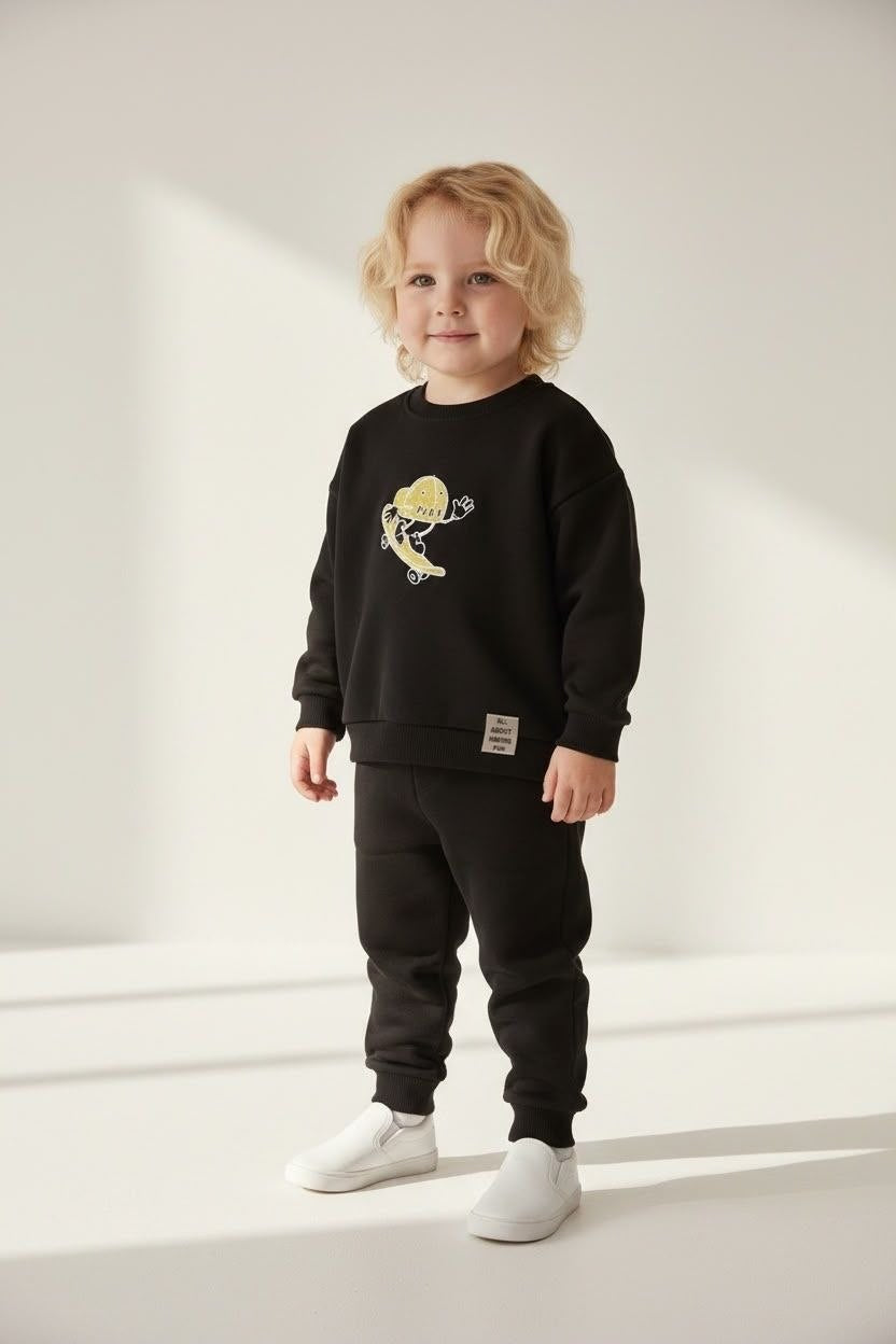 Zwarte joggingset met skateboard-print sweater